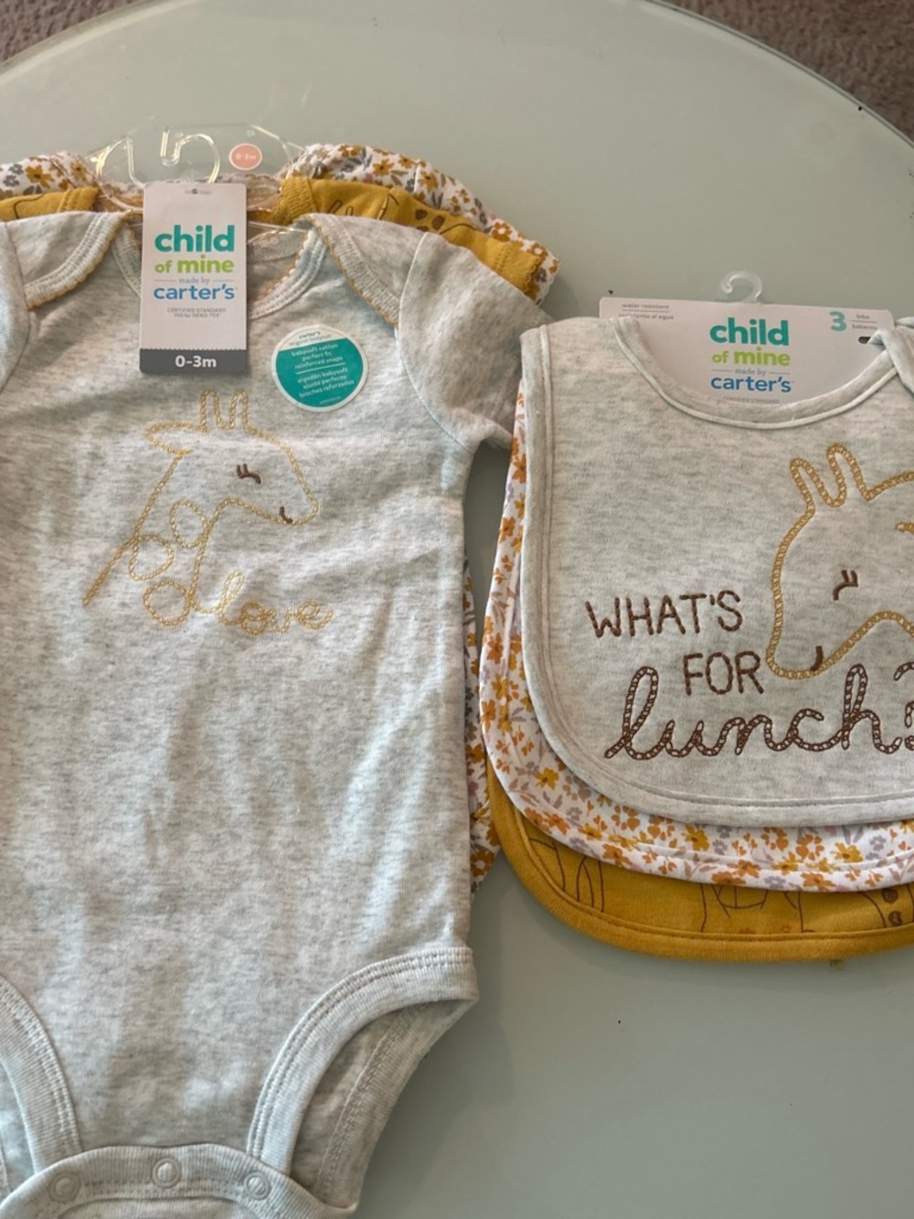 Carter's Gray & Mustard Giraffe Bib and Bodysuit Set